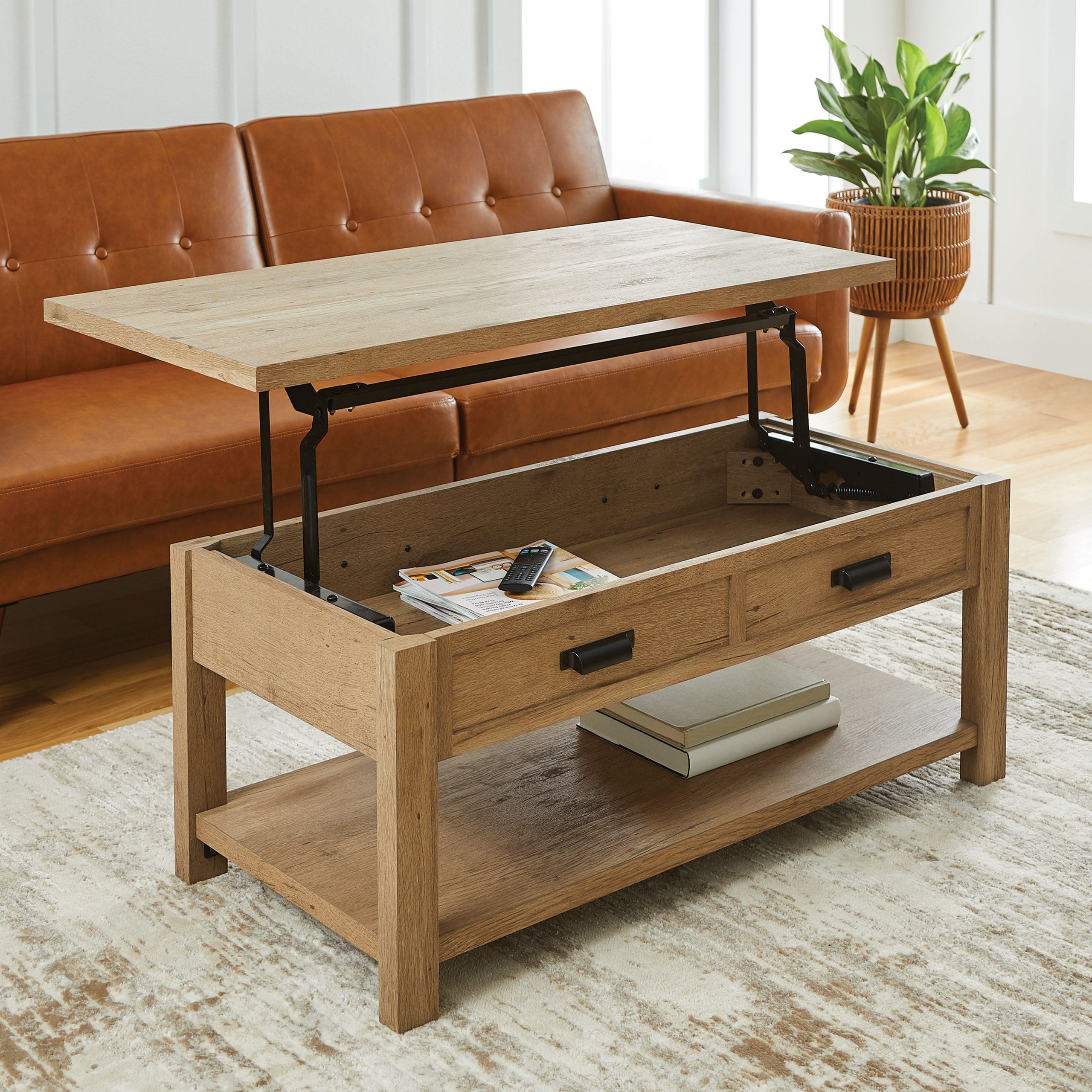 Better Homes & Gardens Wheaton Farmhouse Wood Rectangle Lift Top Coffee  Table, Natural Oak Finish – Walmart With Natural Stained Wood Coffee Tables (View 6 of 20)