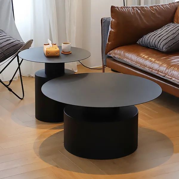 Black Round Coffee Table Metal Accent Table Set Of 2 Homary With Regard To Black Accent Coffee Tables (View 2 of 20)