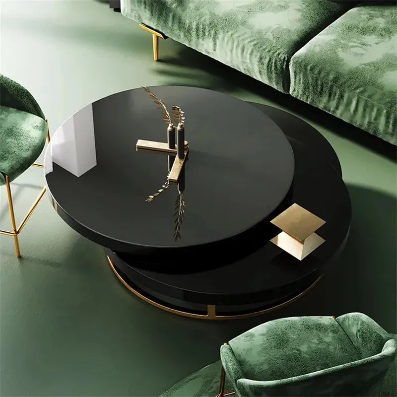 Black Round Modern Swivel Coffee Table With Storage Gold Steel Base Homary Regarding Swivel Coffee Tables (View 13 of 20)