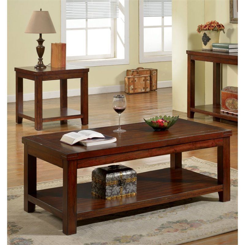 Bowery Hill 2 Piece Coffee Table Set In Dark Cherry | Cymax Business For Dark Cherry Coffee Tables (View 4 of 20)