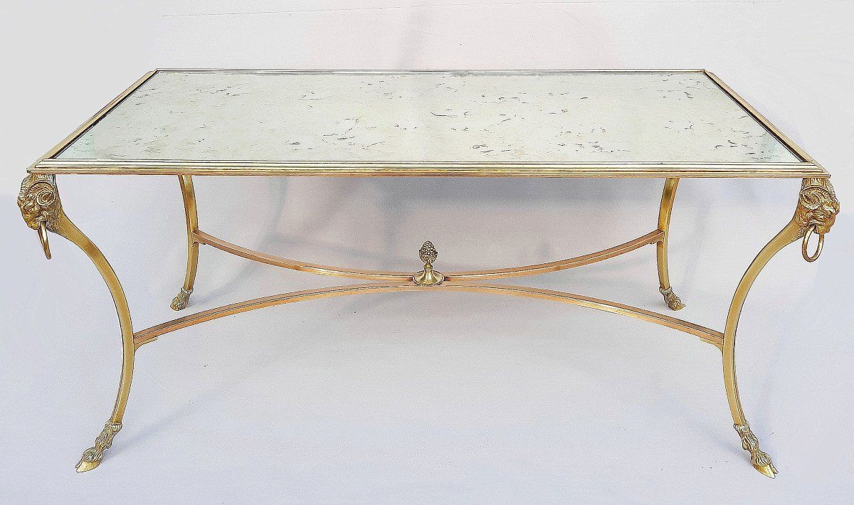 Bronze Coffee Table With Ram Heads And Hocks, Eglomized Glass Top – Low  Table With Regard To Glass Top Coffee Tables (View 13 of 20)