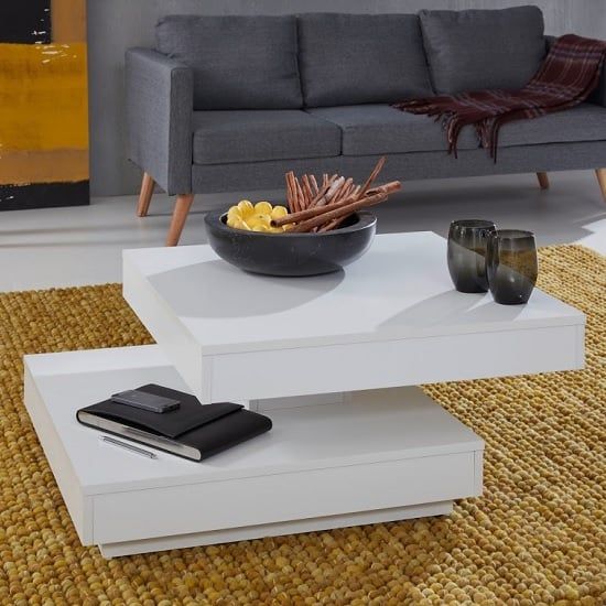 Brunch Wooden Rotating Coffee Table Square In White | Furniture In Fashion Intended For Wood Rotating Tray Coffee Tables (View 14 of 20)