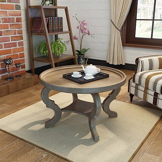 Buy Alteri Finished Faux Wood Circular Coffee Tablegdfstudio On Dot & Bo With Regard To Faux Wood Coffee Tables (Gallery 19 of 20)