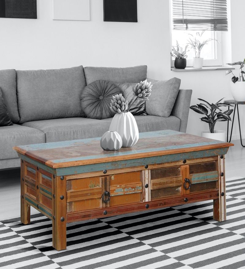 Buy Azealia Reclaimed Wood Coffee Table In Distress Finishbohemiana  Online – Industrial Rectangular Coffee Tables – Tables – Furniture –  Pepperfry Product Inside Reclaimed Wood Coffee Tables (View 16 of 20)
