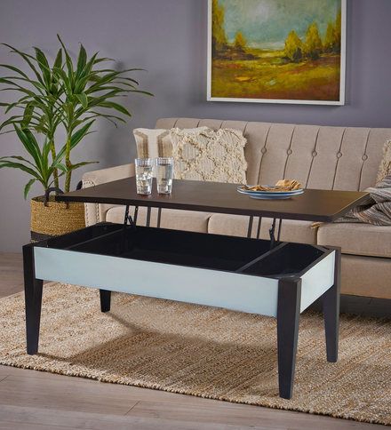 Buy Crystal Large Coffee Table With Storage In Walnut & Off Whitearra  Online – Mid Century Modern Rectangular Coffee Tables – Tables – Furniture  – Pepperfry Product Within Off White Wood Coffee Tables (View 5 of 20)