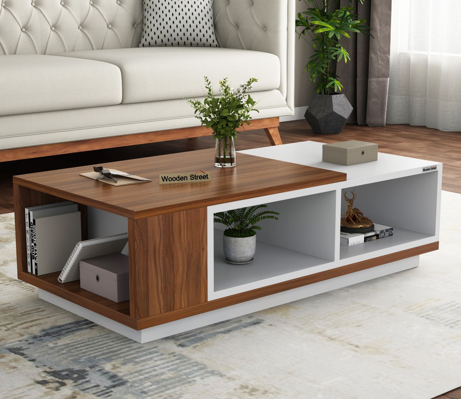 Buy Escobar Engineered Wood Coffee Table With Storage (exotic Teak Finish,  Frosty White Finish) Online In India – Wooden Street With Off White Wood Coffee Tables (View 19 of 20)