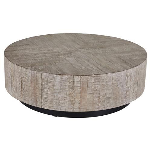 Carelton Industrial Modern Rustic Charcoal Oak Black Base Round Round  Coffee Table Within Modern Round Coffee Tables (View 17 of 20)