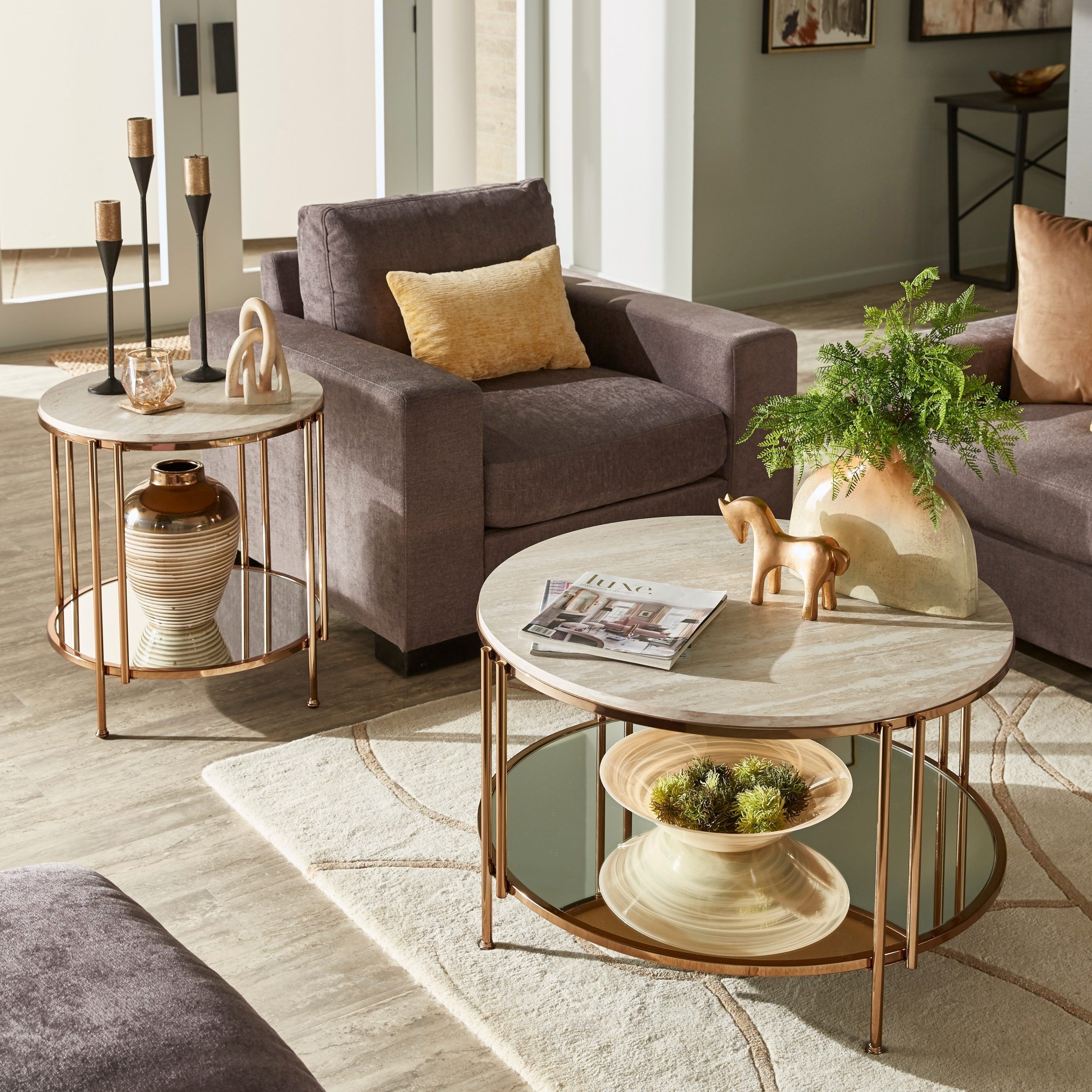 Celsus Champagne Gold Table Collection With Faux Marble Topinspire Q  Bold – On Sale – Overstock – 27883704 With Faux Marble Gold Coffee Tables (View 11 of 20)