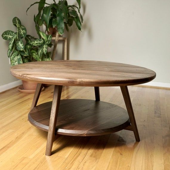 Circular Coffee Table With Shelf – Etsy Uk Intended For Coffee Tables With Shelf (View 8 of 20)