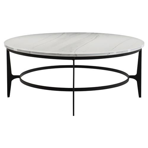 Cleo Modern Classic Round White Faux Marble Top Black Metal Round Coffee  Table 41" W – 50" W | Kathy Kuo Home Throughout Faux Marble Top Coffee Tables (View 9 of 20)