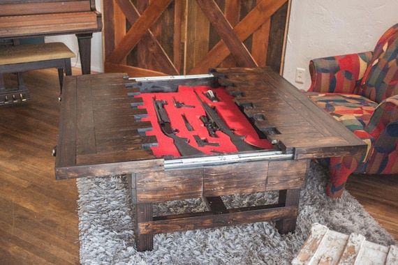 Coffee Height Secret Compartment Table For Storing Guns – Etsy Throughout Coffee Tables With Compartment (View 6 of 20)