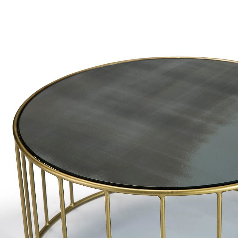Coffee Table 101x101x45 Mirror Aged Metal Golden Within Metal Oval Coffee Tables (View 5 of 20)