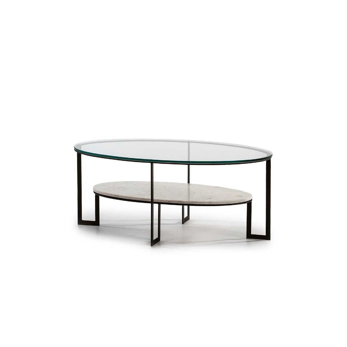 Coffee Table 107x62x44 Glass Marble White Metal Dark Brown – Amp Story 7574 For Metal Oval Coffee Tables (View 13 of 20)