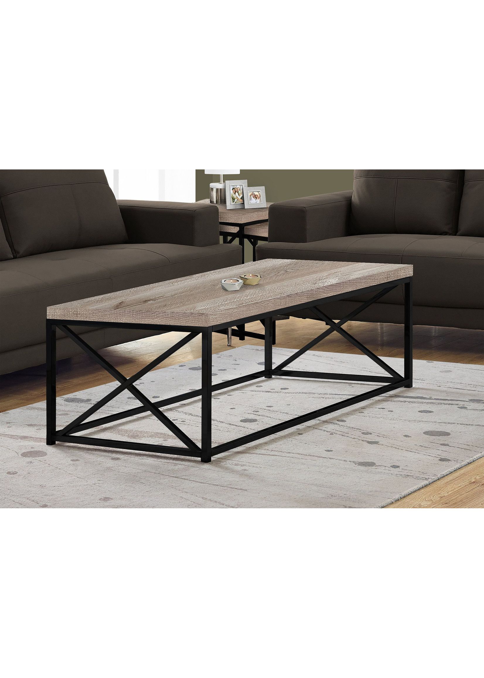 Coffee Table Black Metal Base, Grey Reclaimed Wood – Maison Caplan Within Metal Base Coffee Tables (View 5 of 20)