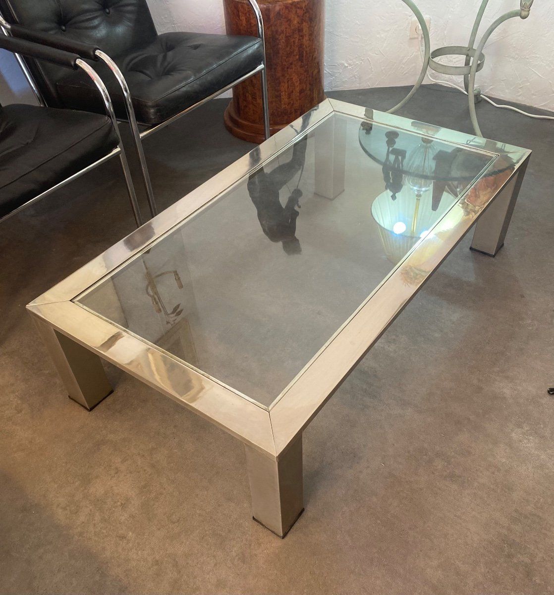 Coffee Table – Steel And Glass – France – 1970 – Xxth – Low Table Within Glass Top Coffee Tables (View 16 of 20)