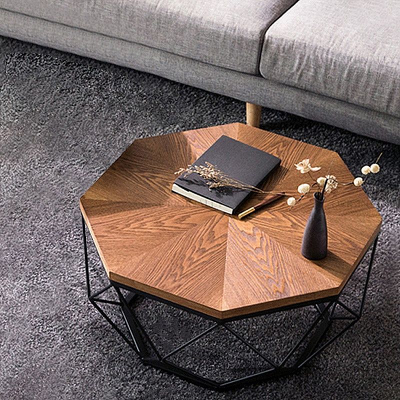 Contemporary Geometric Wood Coffee Table Walnut End Table Octagonal  Tabletop Metal Base Large | Coffee Table Wood, Geometric Coffee Table,  Walnut Coffee Table Intended For Modern Geometric Coffee Tables (View 9 of 20)