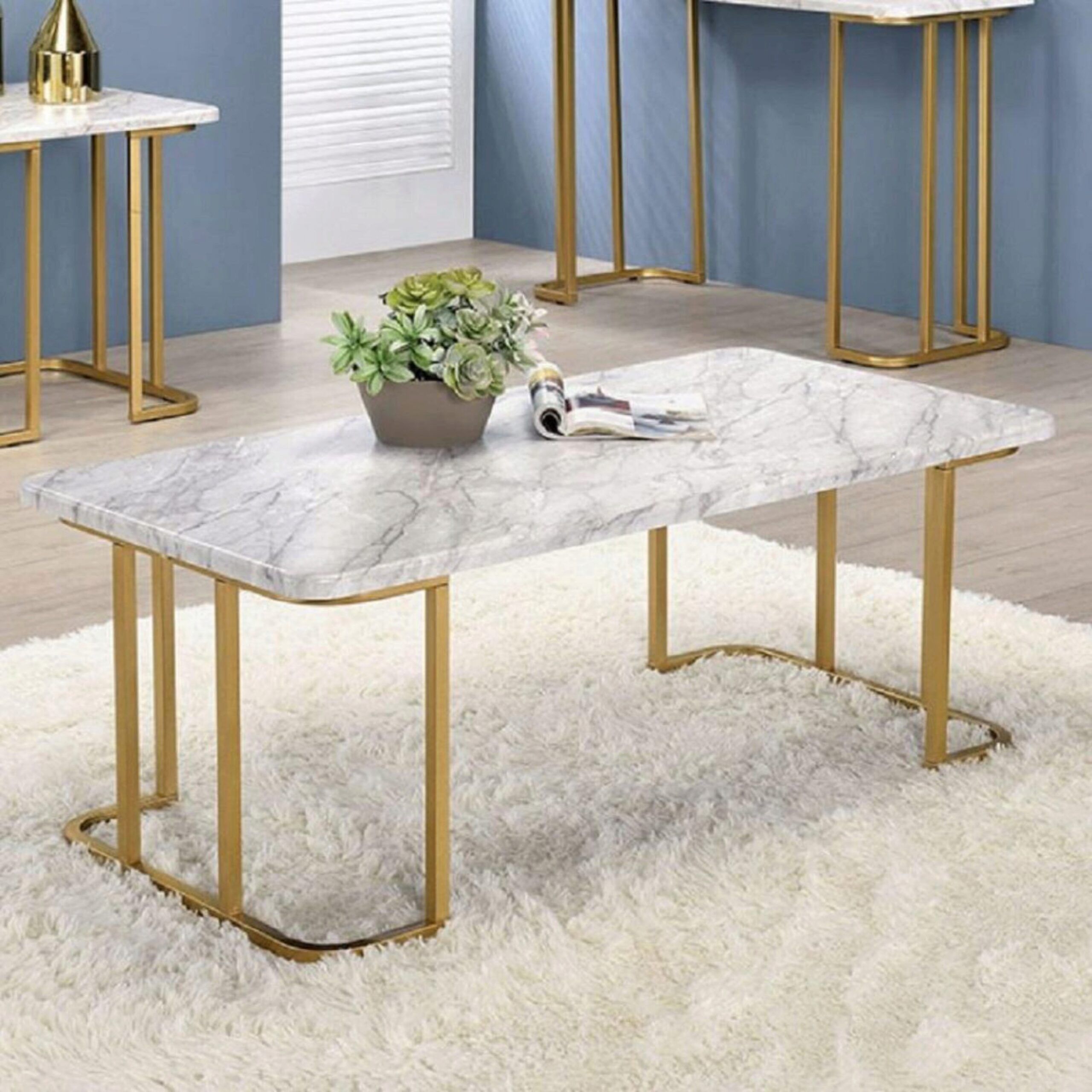 Contemporary White & Gold Faux Marble Top Coffee Table Furniture Of America  Cm4564wh C Calista (cm4564wh C) Within Faux Marble Gold Coffee Tables (Gallery 20 of 20)