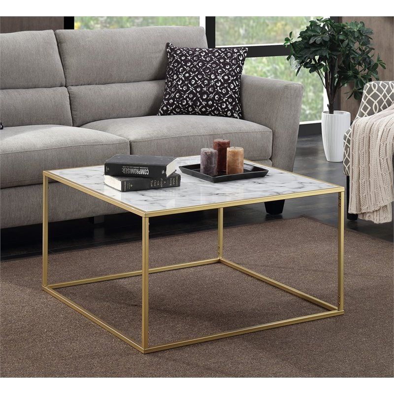 Convenience Concepts Gold Coast Square Faux Marble Coffee Table In Gold  Metal | Cymax Business For Faux Marble Gold Coffee Tables (View 17 of 20)