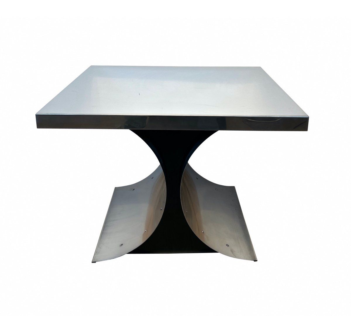 Curved Side Table, Brushed Metal, Lacquer, France Circa 1970 – Low Table Regarding Brushed Stainless Steel Coffee Tables (View 9 of 20)