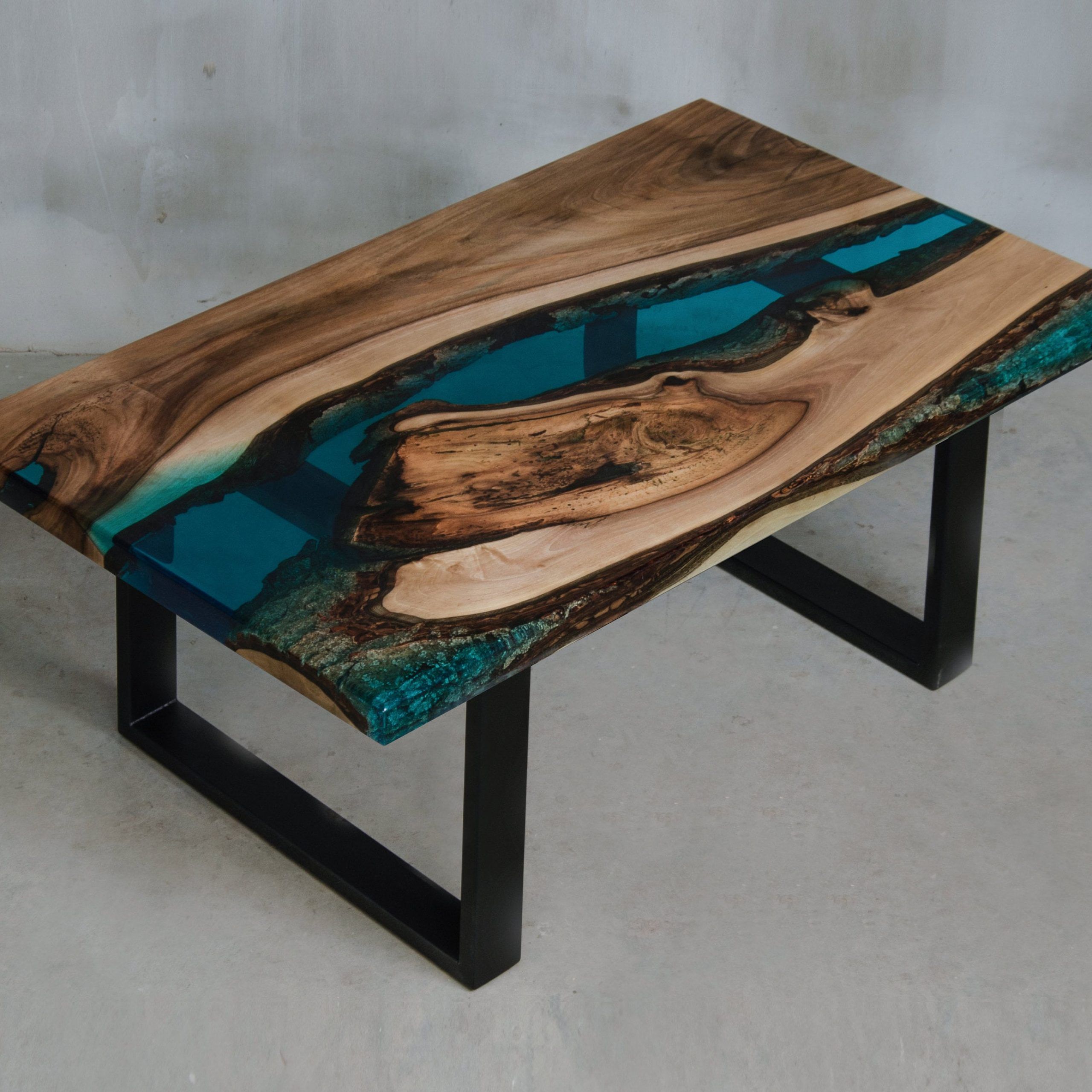 Custom Live Edge Coffee Table Made With Walnut Blue Uv Resin – Etsy Inside Resin Coffee Tables (View 12 of 20)