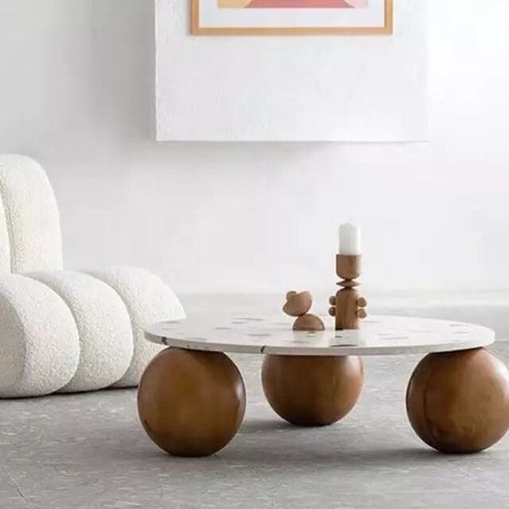 Decorative Wooden Balls Glass Table With Wooden – Etsy Pertaining To Deco Stone Coffee Tables (View 12 of 20)