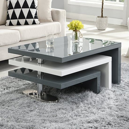 Design Rotating High Gloss Coffee Table In Grey And White | Furniture In  Fashion Intended For High Gloss Coffee Tables (View 17 of 20)