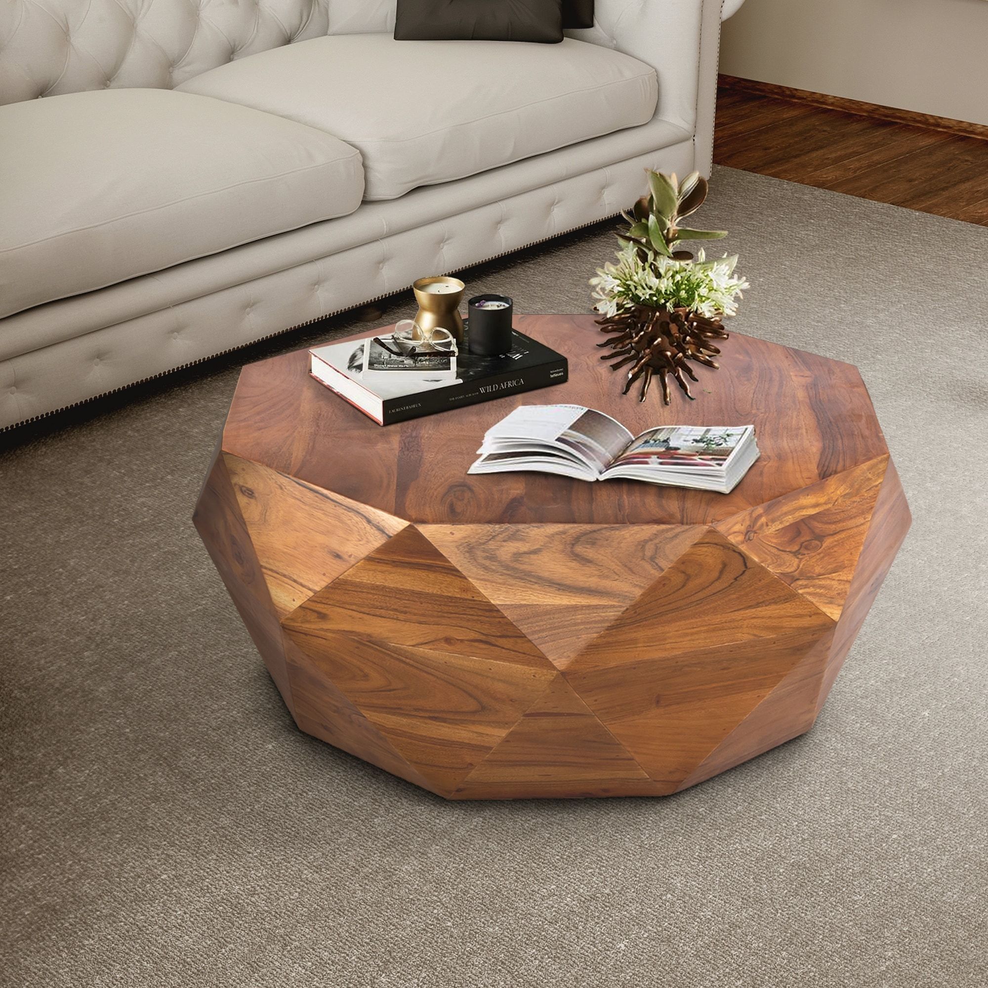 Diamond Shape Acacia Wood Coffee Table With Smooth Top, Dark Brown – On  Sale – Overstock – 28698302 Throughout Diamond Shape Coffee Tables (View 14 of 20)
