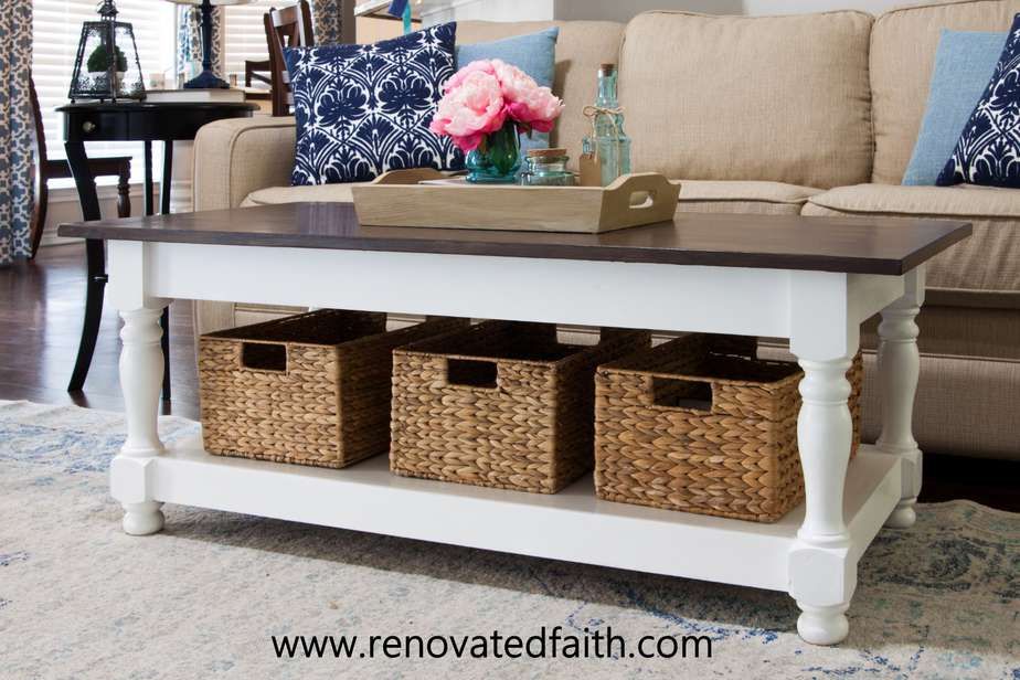 Diy Farmhouse Coffee Table With Turned Legs & Storage (free Plans) For Farmhouse Style Coffee Tables (View 12 of 20)