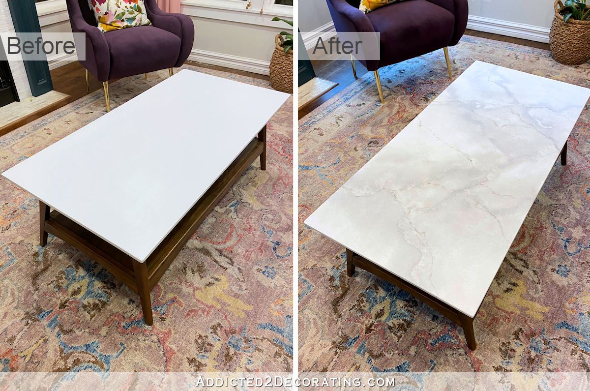 Diy Faux Painted Marble Coffee Table – Addicted 2 Decorating® In Faux Marble Top Coffee Tables (View 6 of 20)