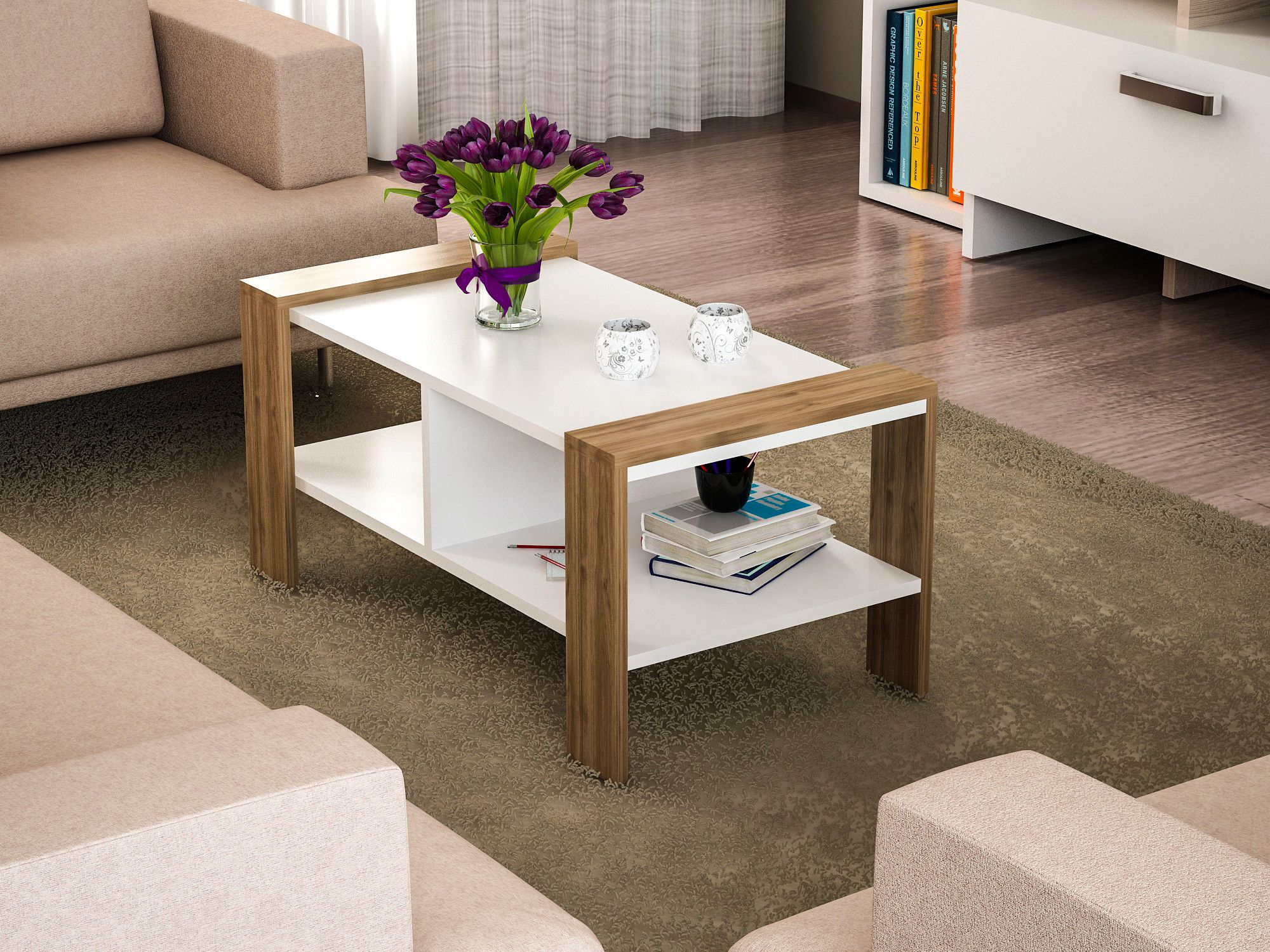 Dose Of Modern | Erica – White, Walnut Coffee Table 756frn2811 – White  Walnut Throughout Melamine Coffee Tables (View 5 of 20)