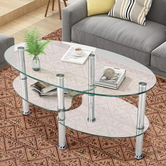 Dual Fishtail Style Tempered Glass Coffee Table Transparent (90 X 50 X 45)  Cm – Cdiscount Maison Pertaining To Tempered Glass Coffee Tables (View 2 of 20)