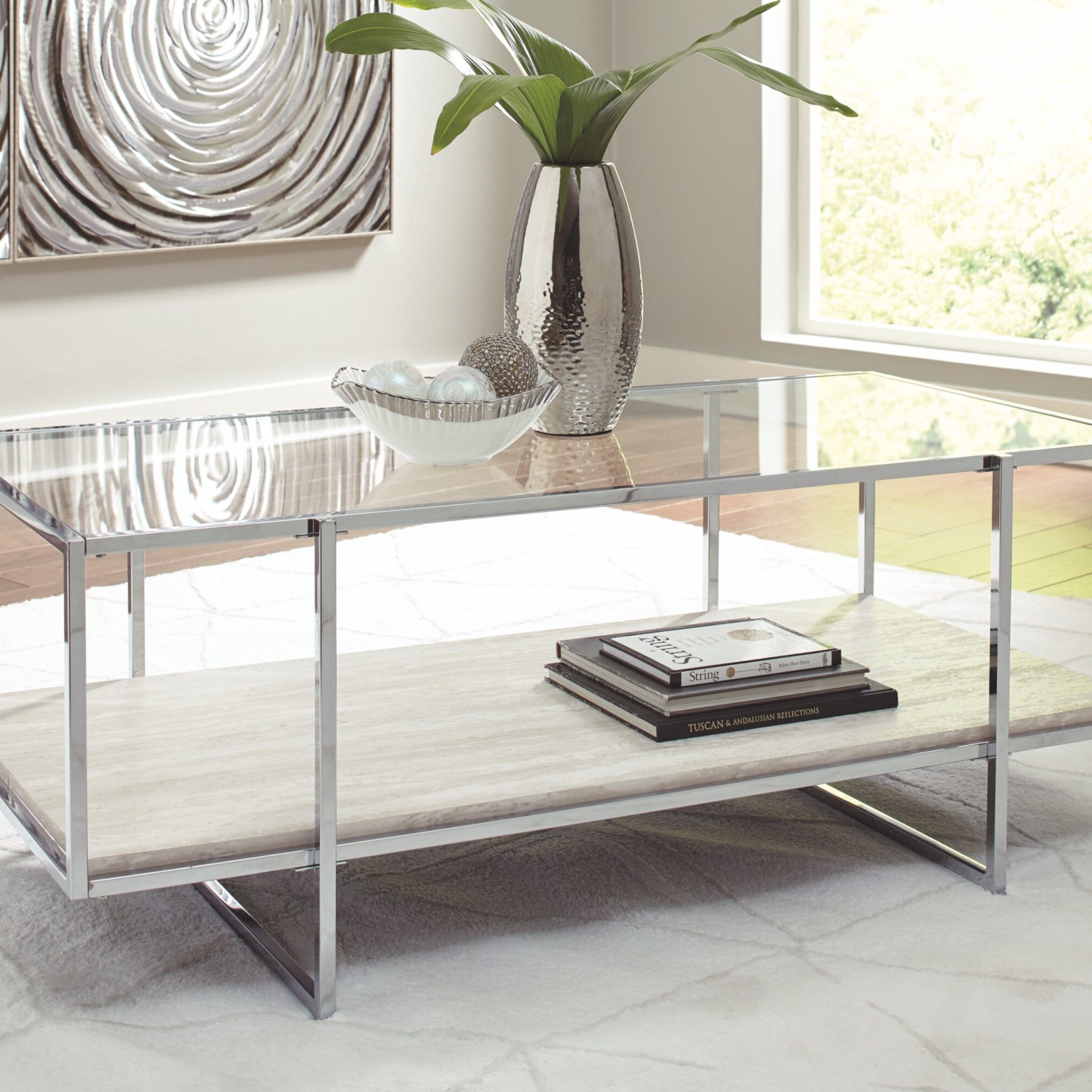 Ebern Designs Hyattsville Floor Shelf Coffee Table With Storage & Reviews |  Wayfair Throughout Glass Coffee Tables With Storage Shelf (View 2 of 20)