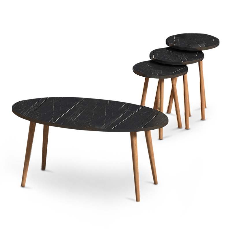 Elips Megapap Melamine Coffee Table + Side Tables In Black Marble Effect  Color 90x50x41cm (View 8 of 20)