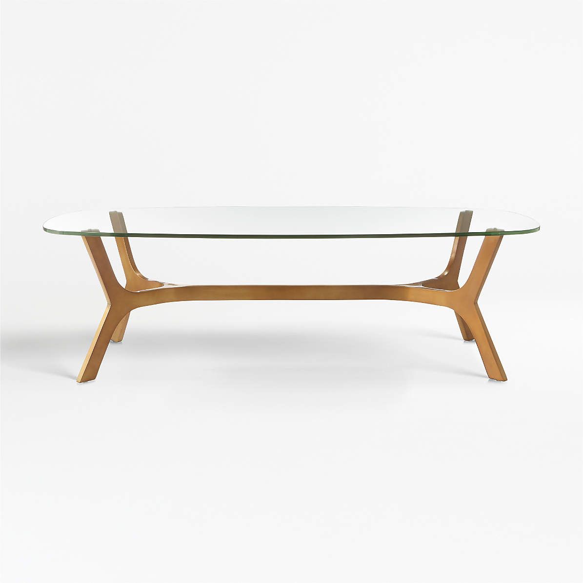 Elke Rectangular Glass Coffee Table With Brass Base + Reviews | Crate &  Barrel In Smooth Top Coffee Tables (View 3 of 20)