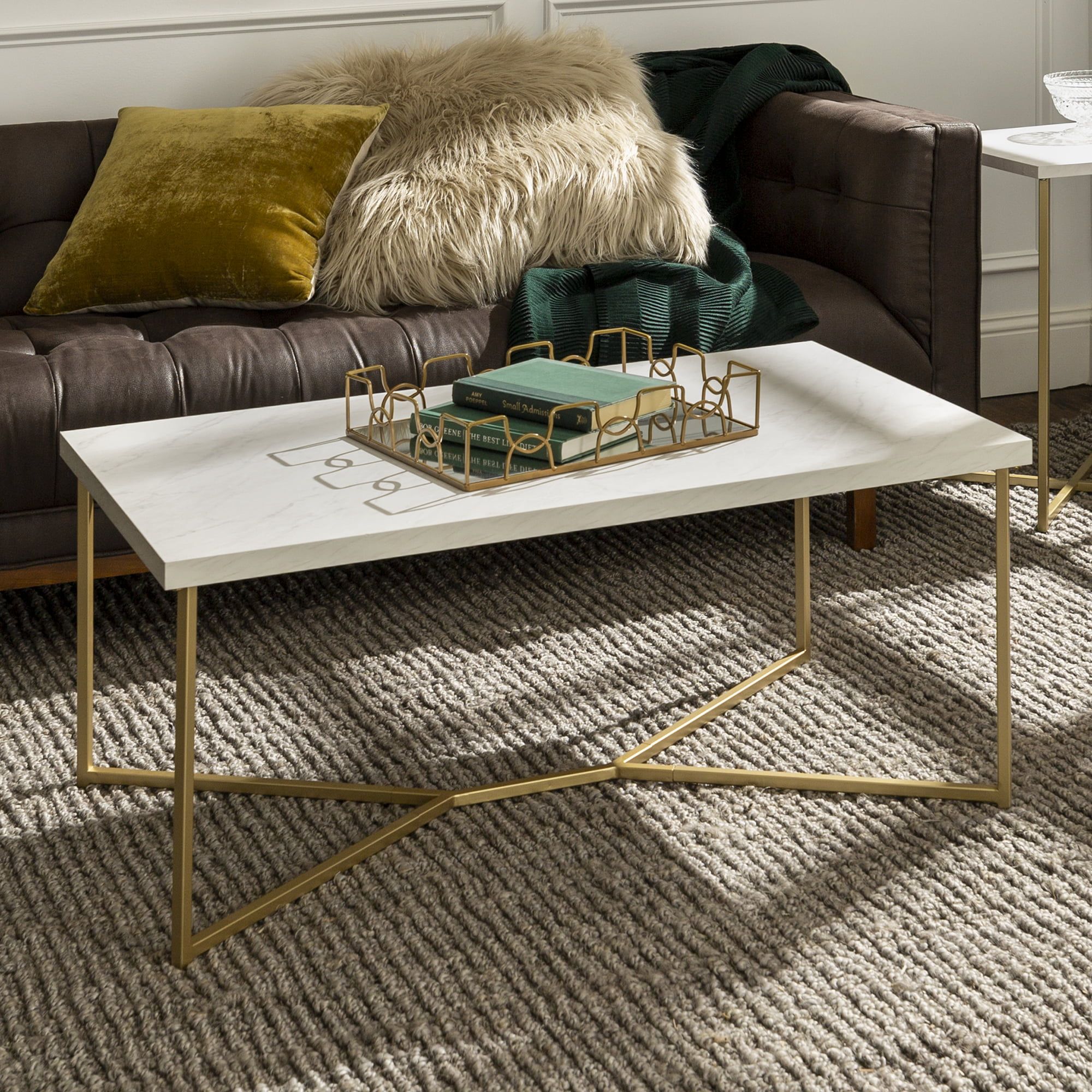 Ember Interiors Diana Y Leg Coffee Table, White Faux Marble/gold –  Walmart With Regard To Faux Marble Gold Coffee Tables (View 5 of 20)