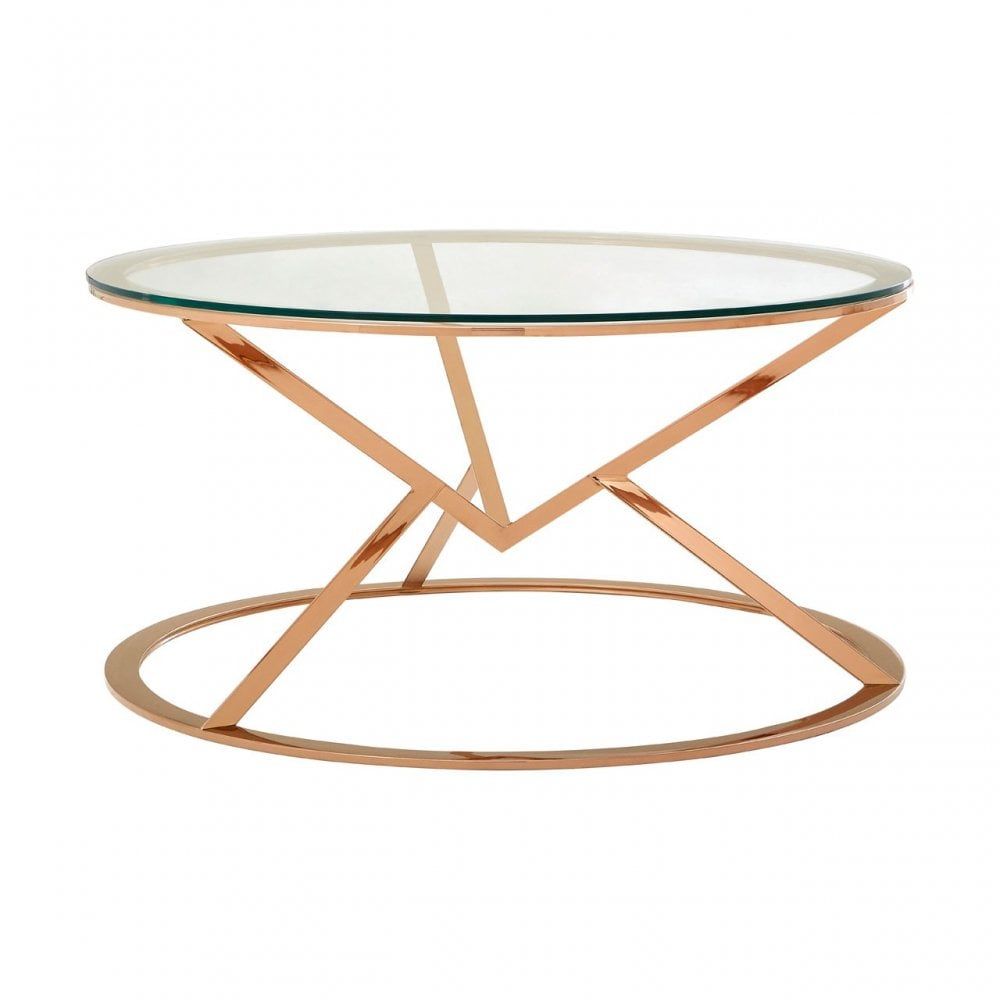 Enrich Corseted Round Rose Gold Coffee Table, Stainless Steel, Glass, Rose  Gold | Clanbay In Rose Gold Coffee Tables (View 17 of 20)