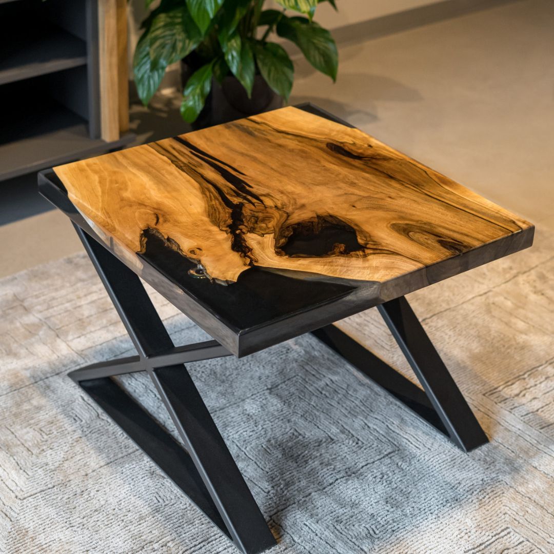Epoxy Coffee Table Made Of Black Resin And Walnut Wood Throughout Resin Coffee Tables (View 13 of 20)