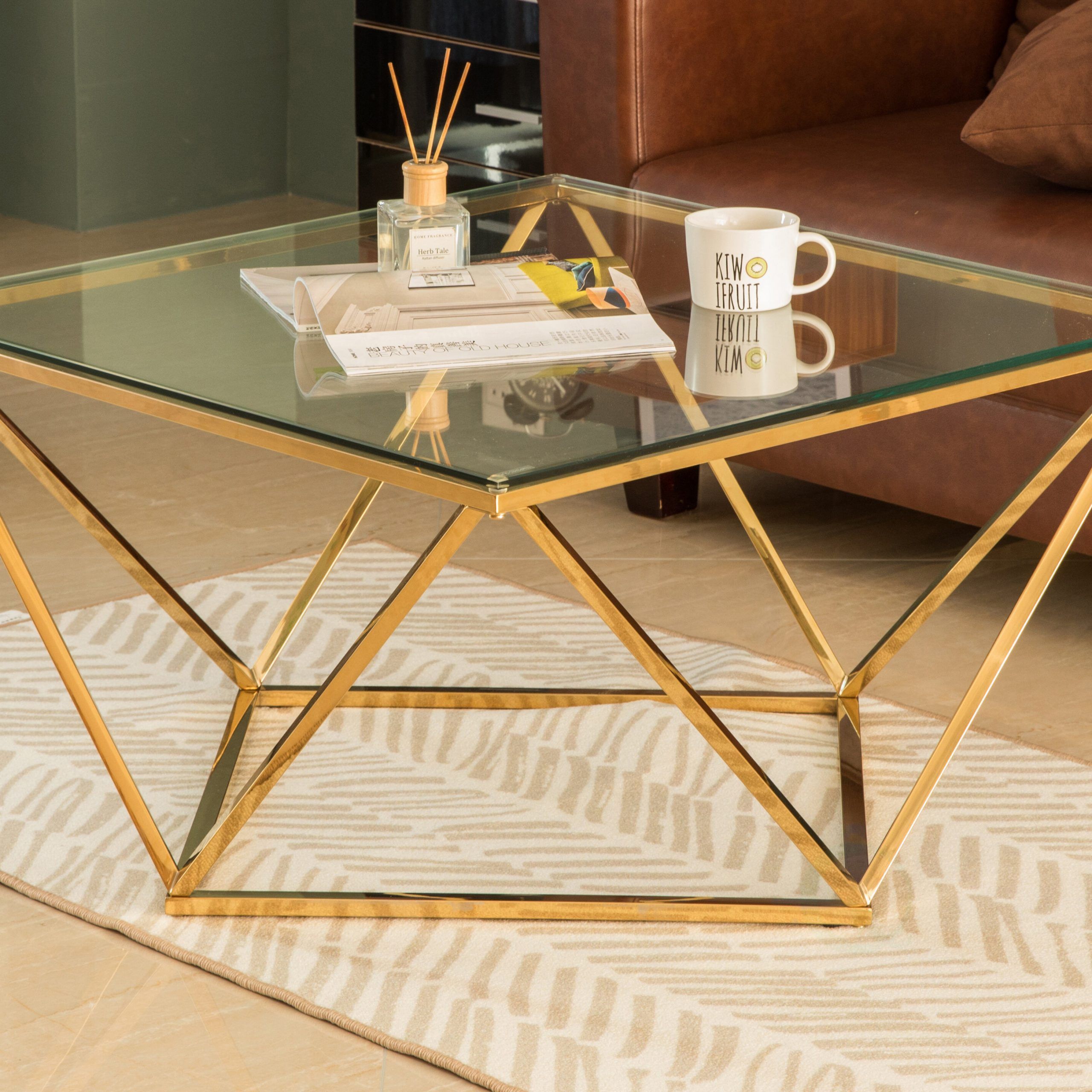 Everly Quinn Diamond Shaped Glass Modern Stainless Steel Metal Coffee Table  | Wayfair Within Diamond Shape Coffee Tables (View 3 of 20)