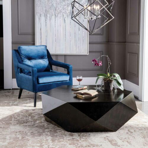 Faceted Large Geometric Coffee Table Round Black Wood Modern Block Solid  Unique | Ebay In Modern Geometric Coffee Tables (View 1 of 20)