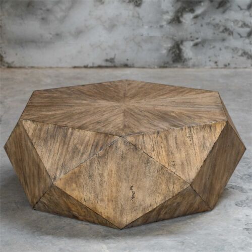Faceted Large Geometric Coffee Table Round Wood Modern Block Solid Mid  Century 766897181719 | Ebay In Geometric Block Solid Coffee Tables (View 15 of 20)
