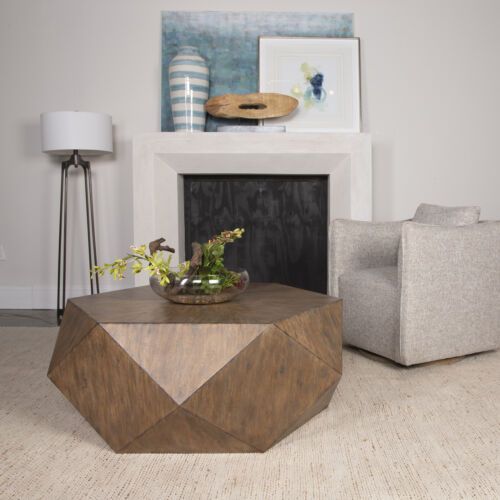 Faceted Large Round Light Wood Coffee Table Modern Geometric Block Solid |  Ebay With Regard To Geometric Block Solid Coffee Tables (View 12 of 20)