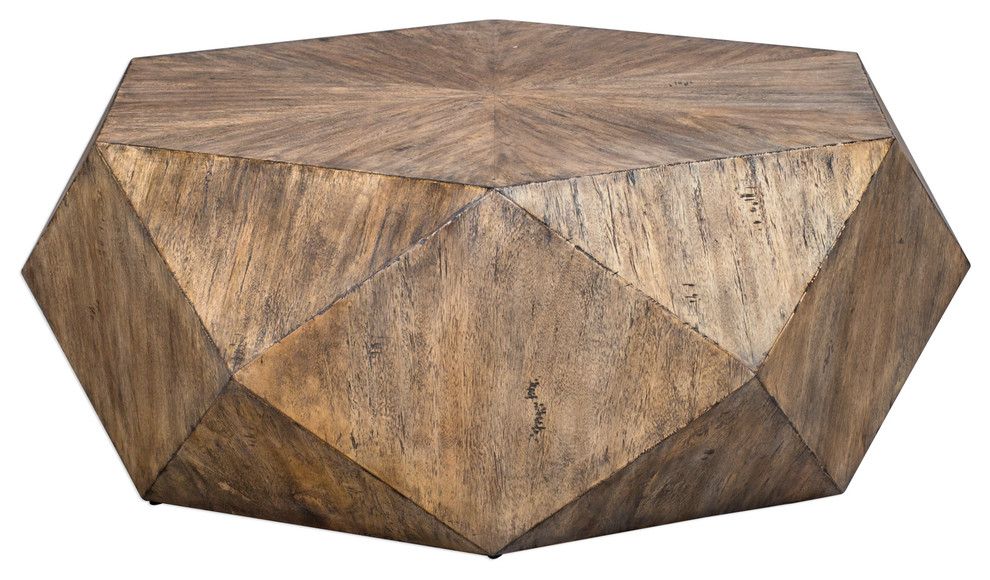 Faceted Large Round Light Wood Coffee Table Modern Geometric Block Solid –  Rustic – Coffee Tables  My Swanky Home | Houzz In Modern Geometric Coffee Tables (View 5 of 20)