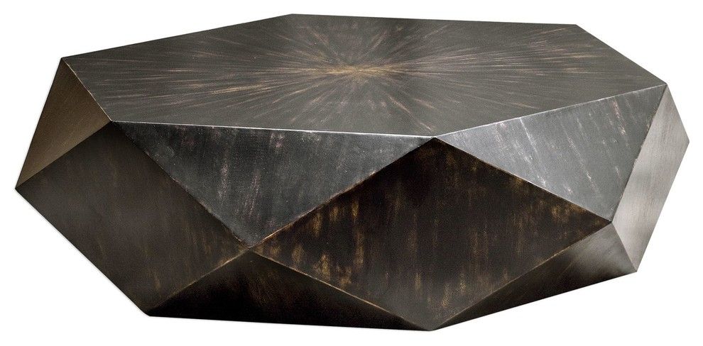 Faceted Large Round Wood Coffee Table, Modern Geometric Block Solid –  Contemporary – Coffee Tables  My Swanky Home | Houzz Intended For Modern Geometric Coffee Tables (View 3 of 20)