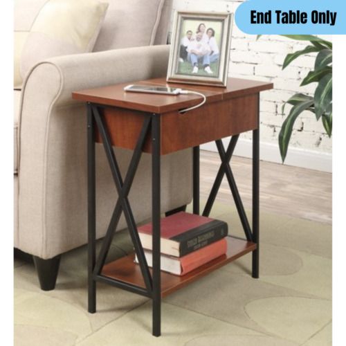 Flip Top Side Table W/ Charging Station Usb Port Display Storage  Brown/black | Ebay For Coffee Tables With Charging Station (View 18 of 20)