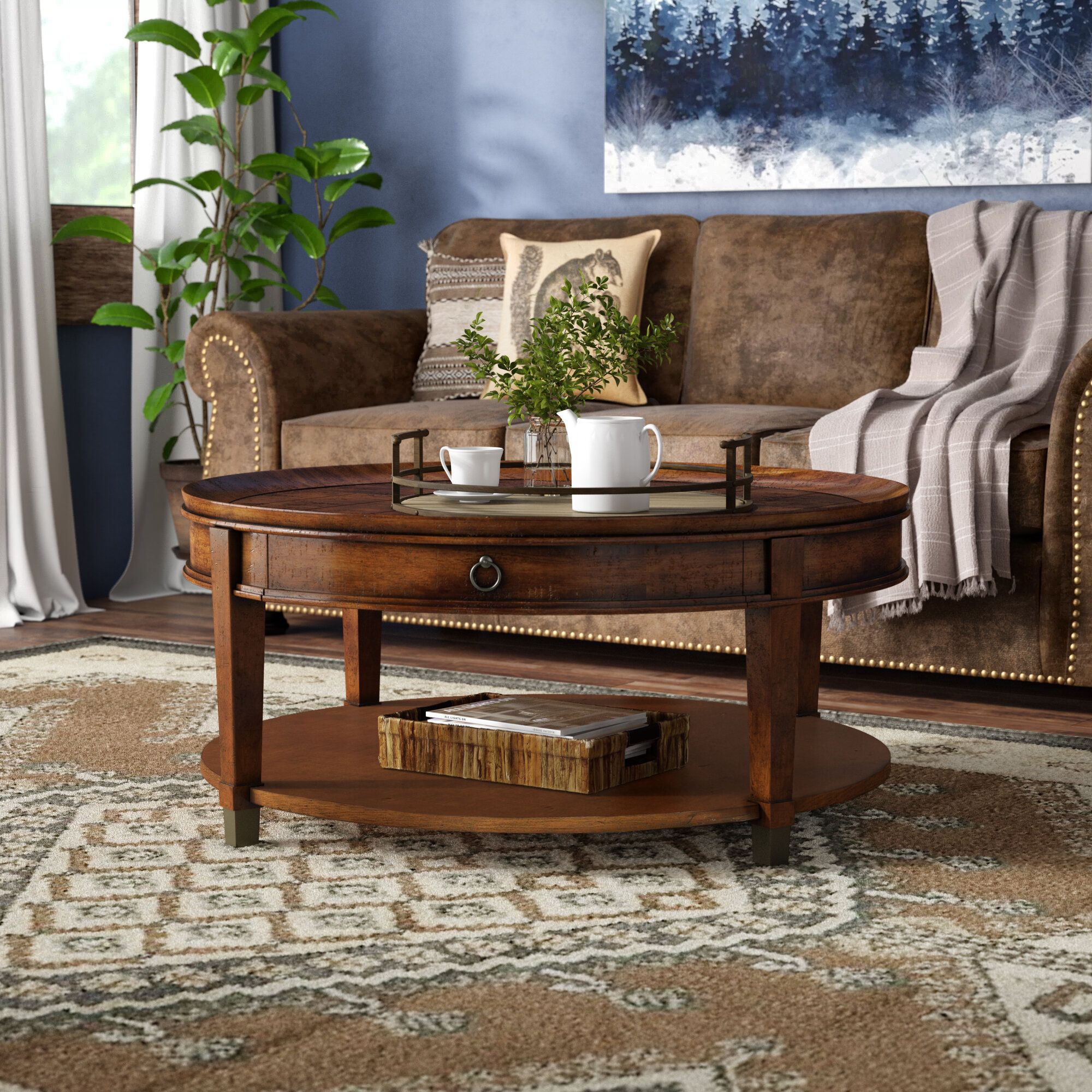Foundstone™ Shelby 4 Legs Coffee Table With Storage & Reviews | Wayfair Intended For Mahogany Coffee Tables (Gallery 20 of 20)