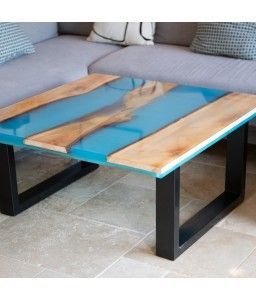 Furniture: Coffee Table In Linden Wood And Blue Resin | World's Art In Resin Coffee Tables (View 5 of 20)