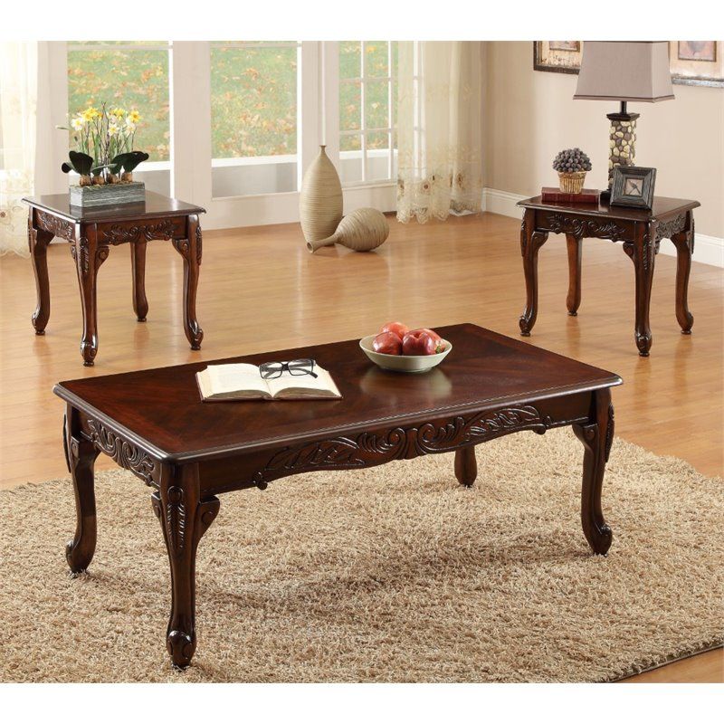 Furniture Of America Alice Solid Wood 3 Piece Coffee Table Set In Dark  Cherry | Cymax Business For Dark Cherry Coffee Tables (View 6 of 20)