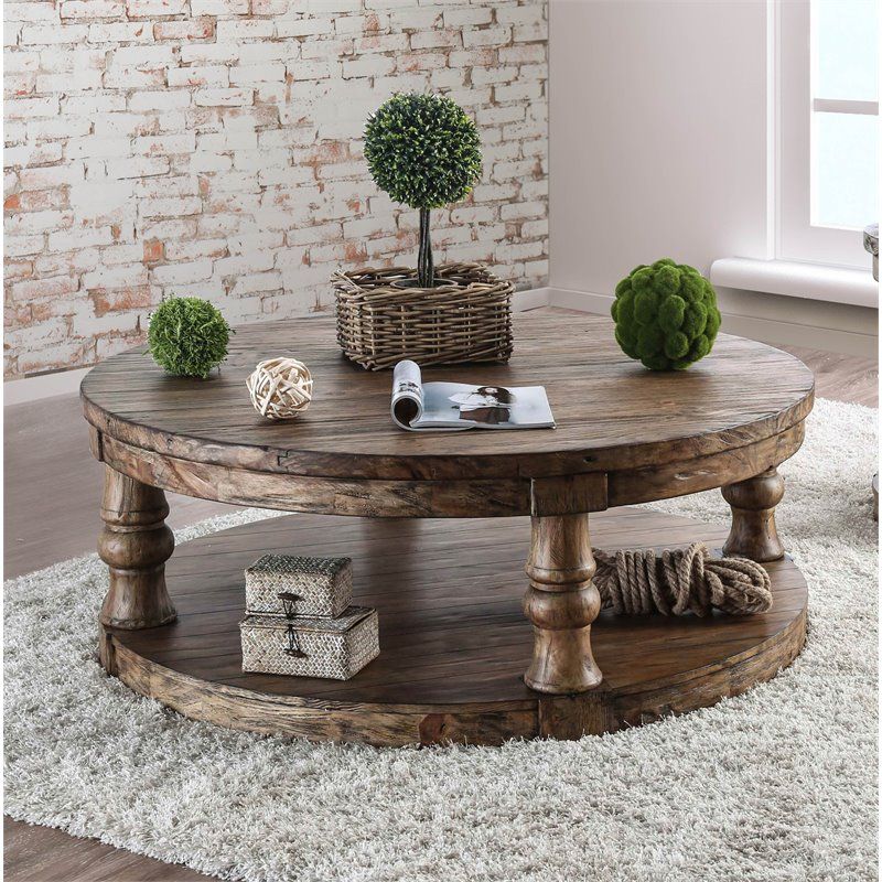 Furniture Of America Joss Rustic Wood Round Coffee Table In Oak |  Bushfurniturecollection With Regard To Rustic Round Coffee Tables (View 13 of 20)