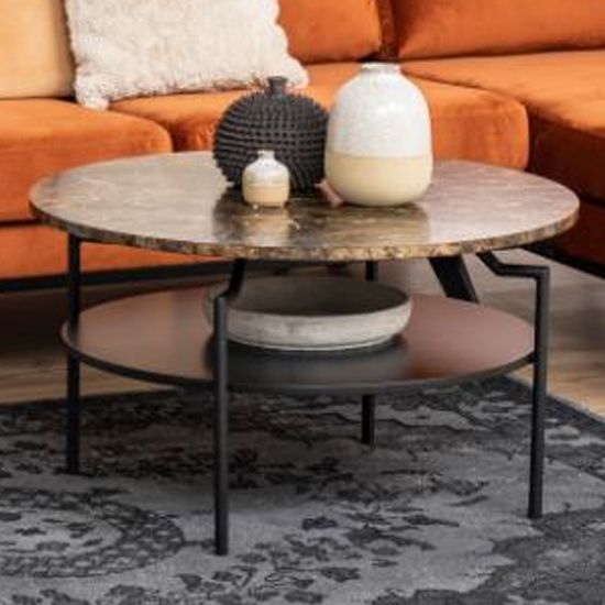 Gatineau Round Marble Coffee Table In Matt Brown | Furniture In Fashion With Marble Melamine Coffee Tables (View 14 of 20)