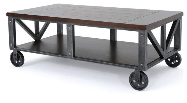 Gdf Studio Dresden Faux Wood Coffee Table With Antique Black Iron Frame –  Industrial – Coffee Tables  Gdfstudio | Houzz For Industrial Faux Wood Coffee Tables (View 14 of 20)